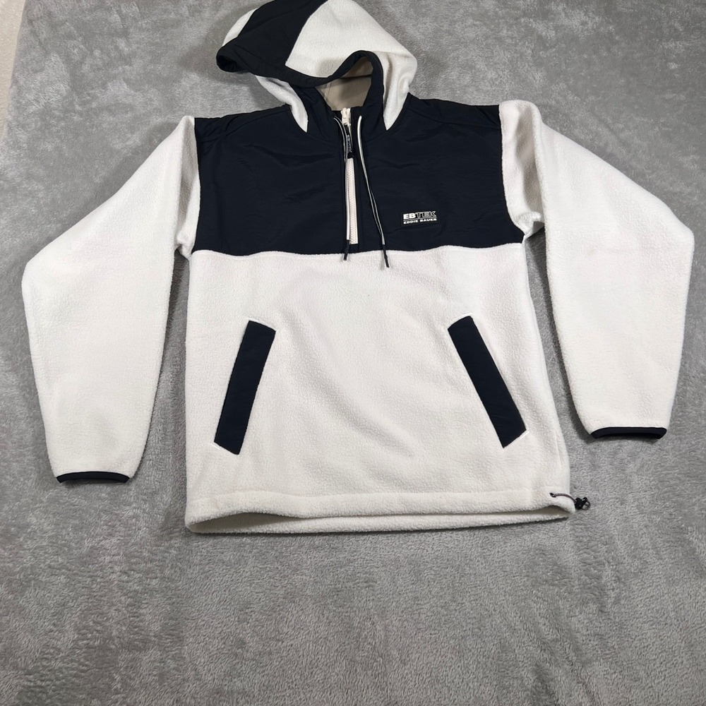 Eddie Bauer EBTEK Fleece Hoody Jacket Mens Small White Black Pullover Winter